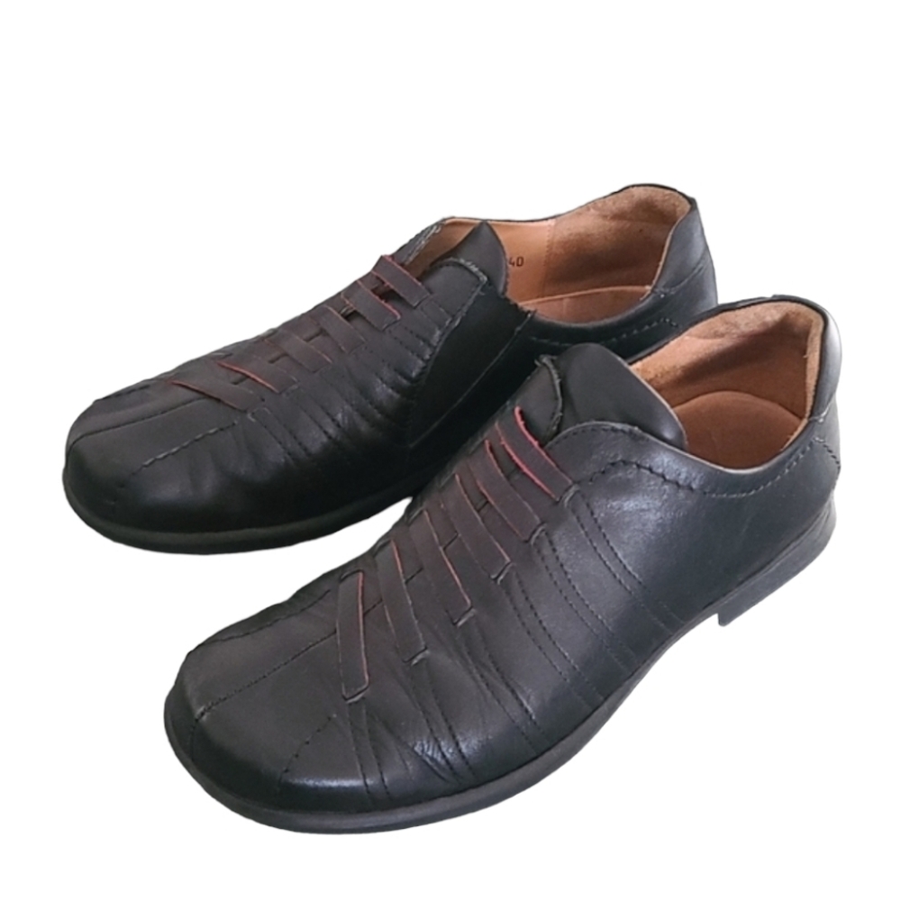 Y2K THINK Black Leather Slip-On Oxfords 40 9.5 10 Minimal Comfort Shoes Austria - Picture 6 of 16